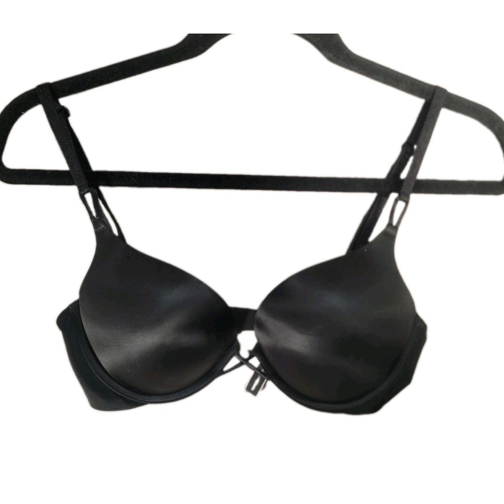 Victorias Secret Bombshell Plunge Bra 34C Black Push Up Strappy Add 2 Cups